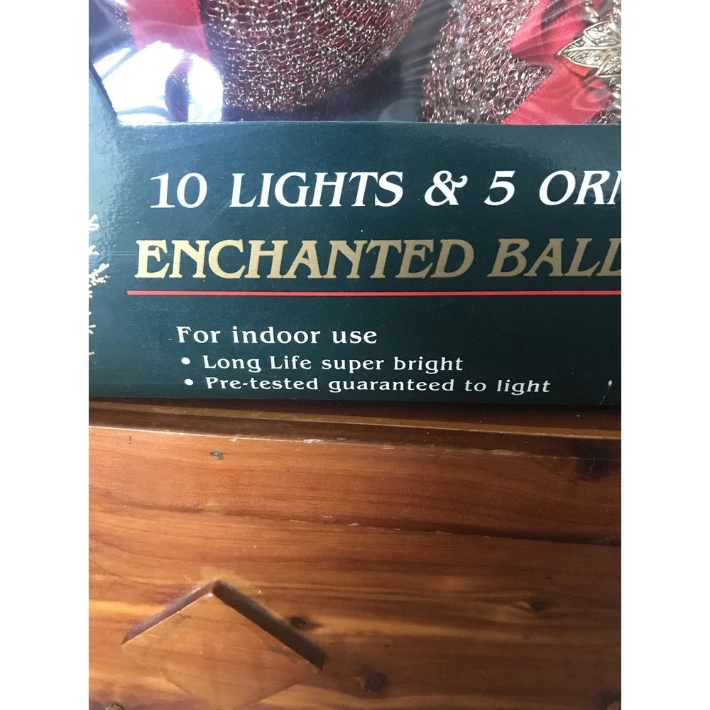 Vintage Christmas‎ String Lights Ornaments Red Ribbon & Gold Accents